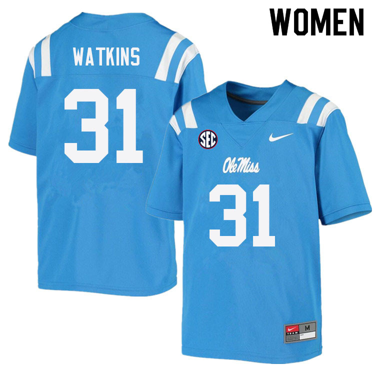 Women #31 Austin Watkins Ole Miss Rebels College Football Jerseys Sale-Power Blue
